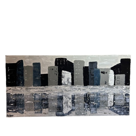 NWT Original Artwork Acrylic on Canvas 10 x 20” City On the lake - Picture 3 of 16